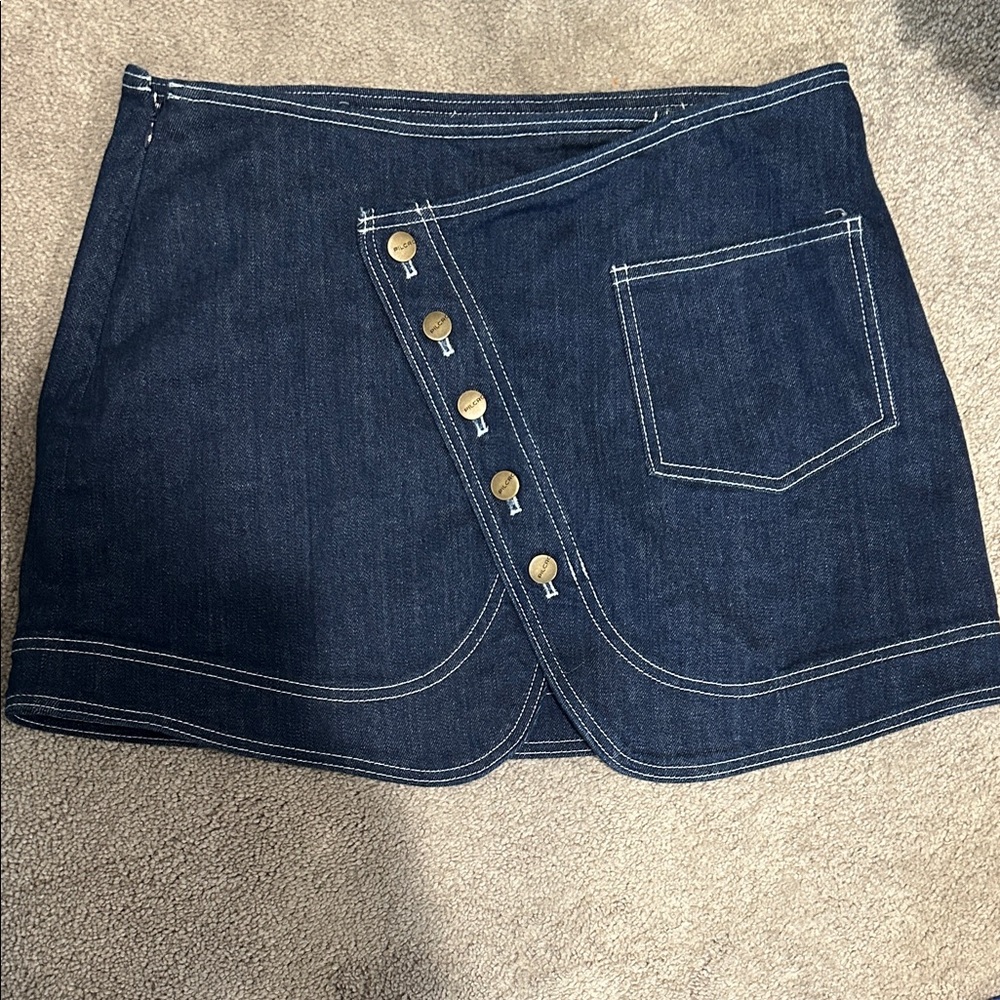 Pilcro Dark Blue Denim Mini Skirt with Button-Front Detail